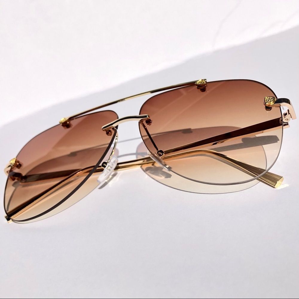 Vintage Rimless Alloy Aviator Sunglasses